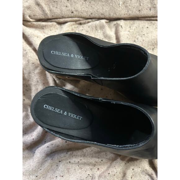 Chelsea & Violet Black Leather Wood Heel Clogs Women’s 10 Boho Retro - Picture 2 of 8